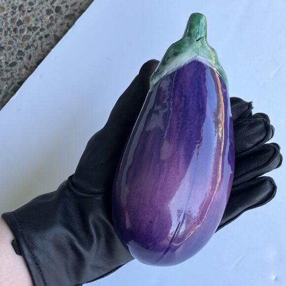 Vintage A Due Tosin Italy Majolica Ceramic Eggplant Art Pottery Vegetable Purple - Picture 9 of 13